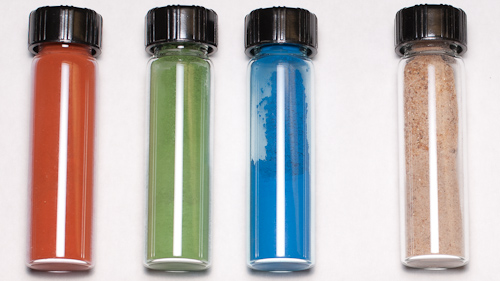 Pigment samples: red green blue